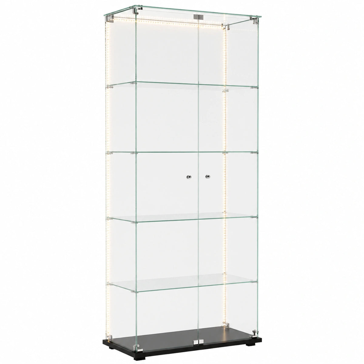 Glasvitrine – mit LED-Beleuchtung, aus Glas und Holz, Schwarz