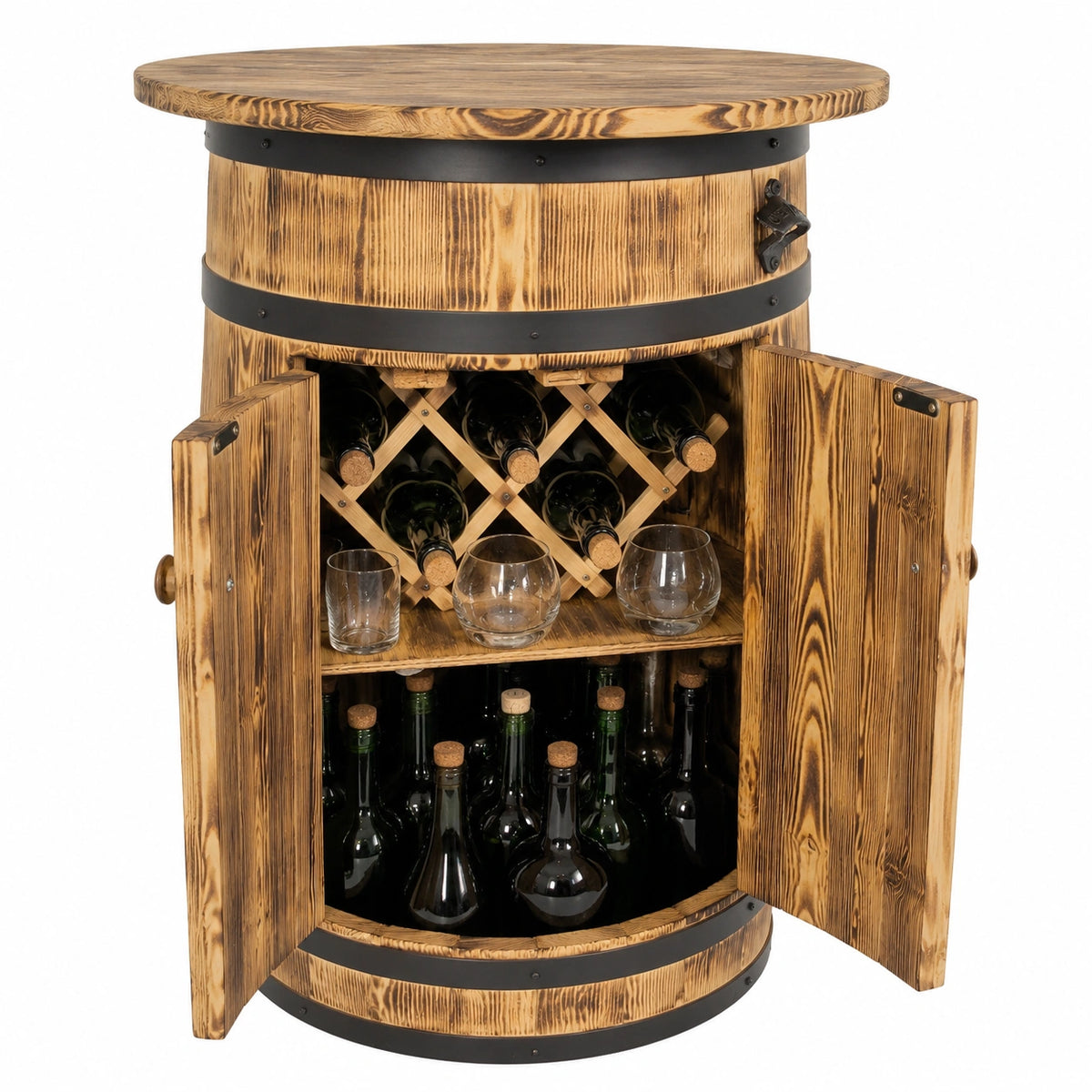 Weinregal – 80 × 50 cm, mit LED-Beleuchtung, aus Holz, Hellbraun, für Esszimmer und Wohnzimmer
