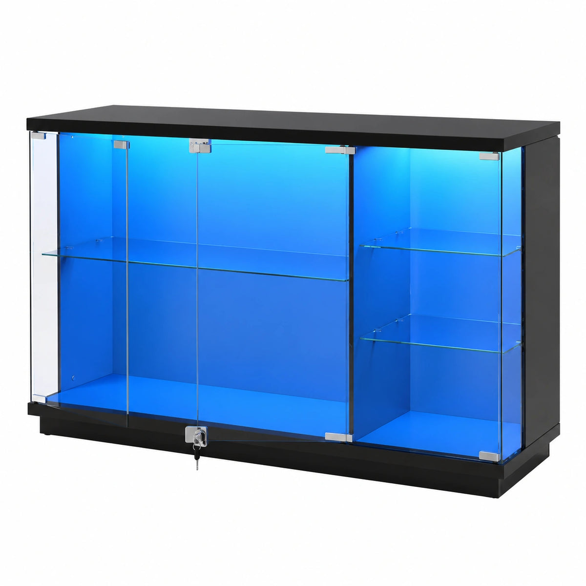 Glasvitrine – mit LED-Beleuchtung, aus Holz, Schwarz