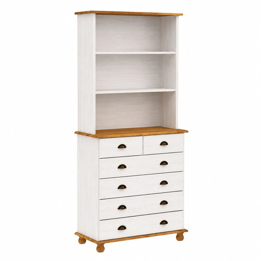 Schrank – 91 × 40 × 200,5 cm, mit Stauraum, mit Schubladen, aus Massivholz und Kiefernholz, für Esszimmer
