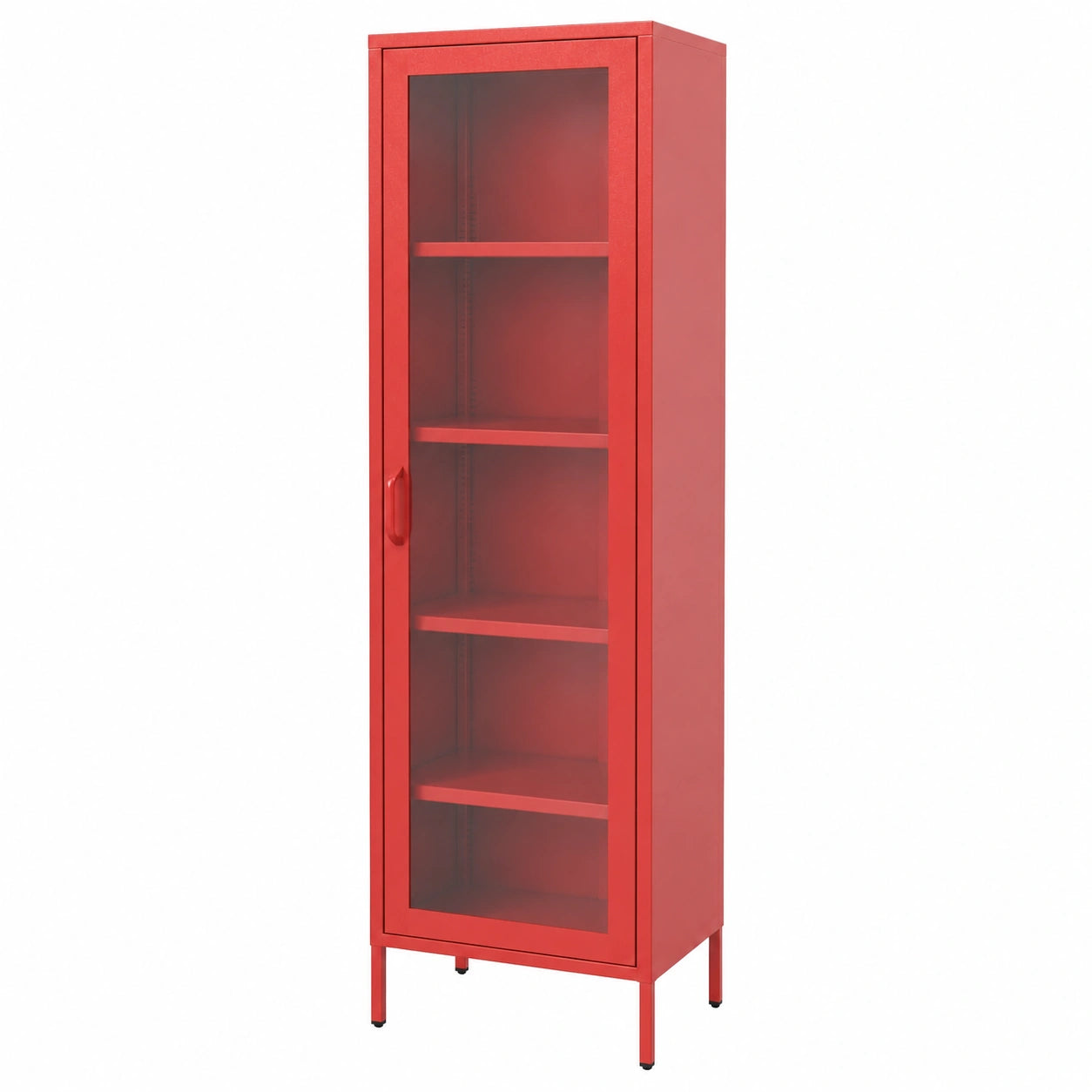 Vitrinenschrank – 50 × 180 × 35 cm, mit Ablagen, aus Glas, Rot