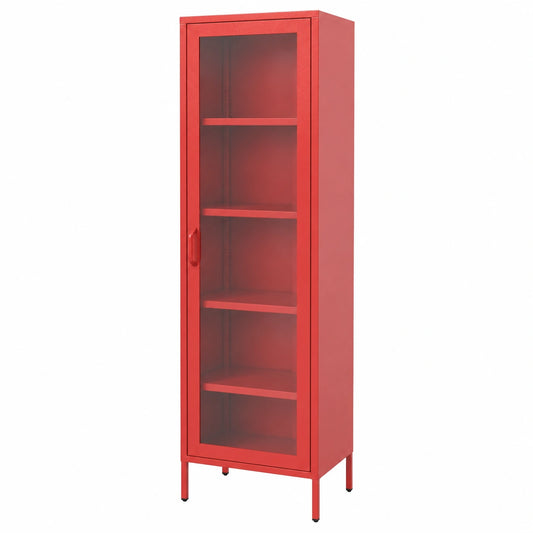 Vitrinenschrank – 50 × 180 × 35 cm, mit Ablagen, aus Glas, Rot