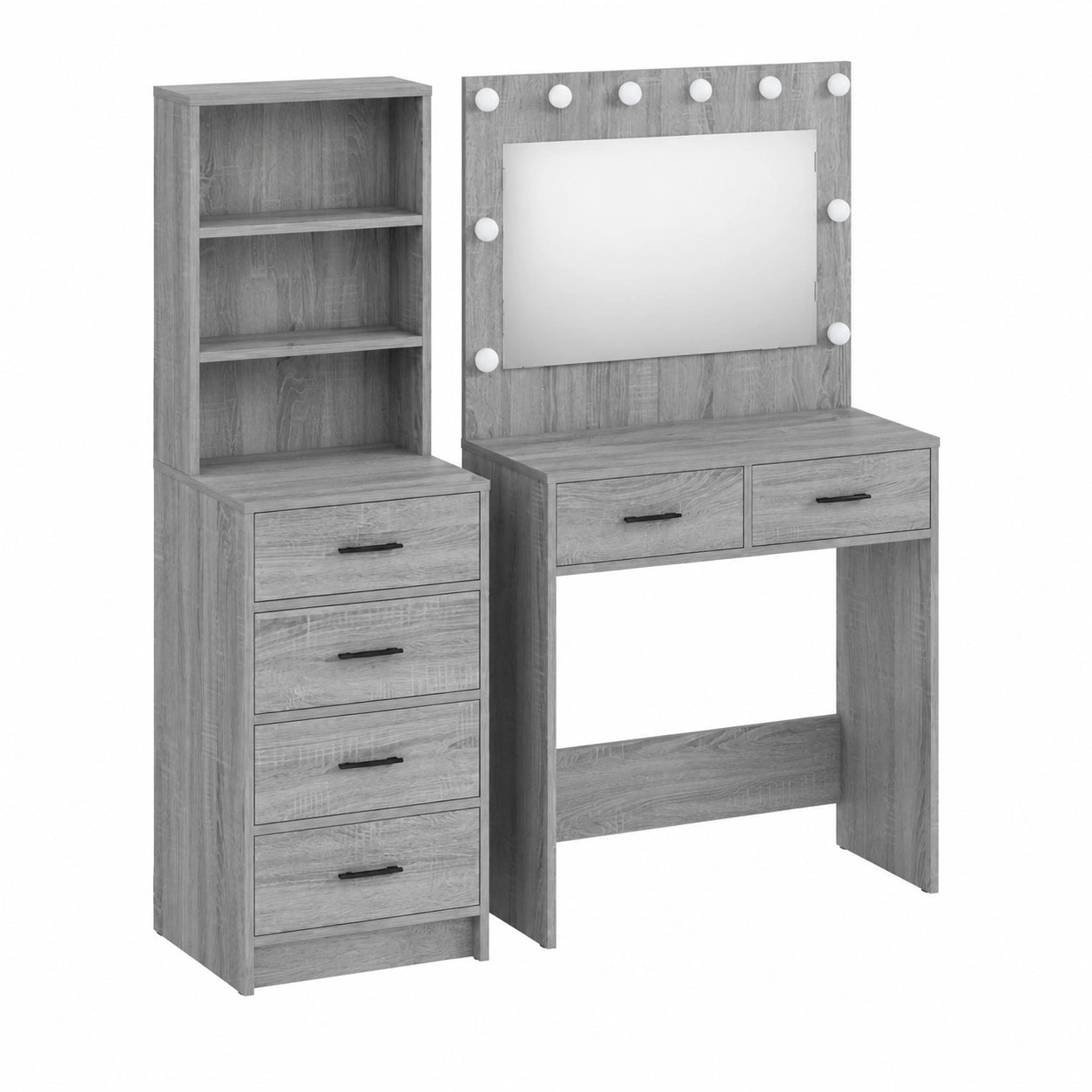 Sideboard – 40 × 41 × 135 cm, mit Stauraum, mit Schubladen, aus Holzwerkstoff, Grau, für Esszimmer, Wohnzimmer und Flur