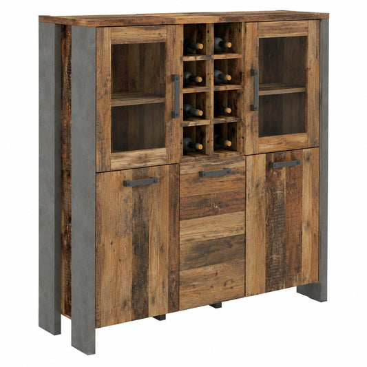 Vitrine – 151,3 × 125,4 × 41,5 cm, mit mehreren Türen, aus Holzwerkstoff und Holz, Betonoptik und Dunkelgrau