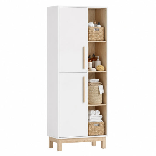 Badezimmerschrank – 62,5 × 35 × 176 cm, mit mehreren Türen, für Wohnzimmer und Badezimmer