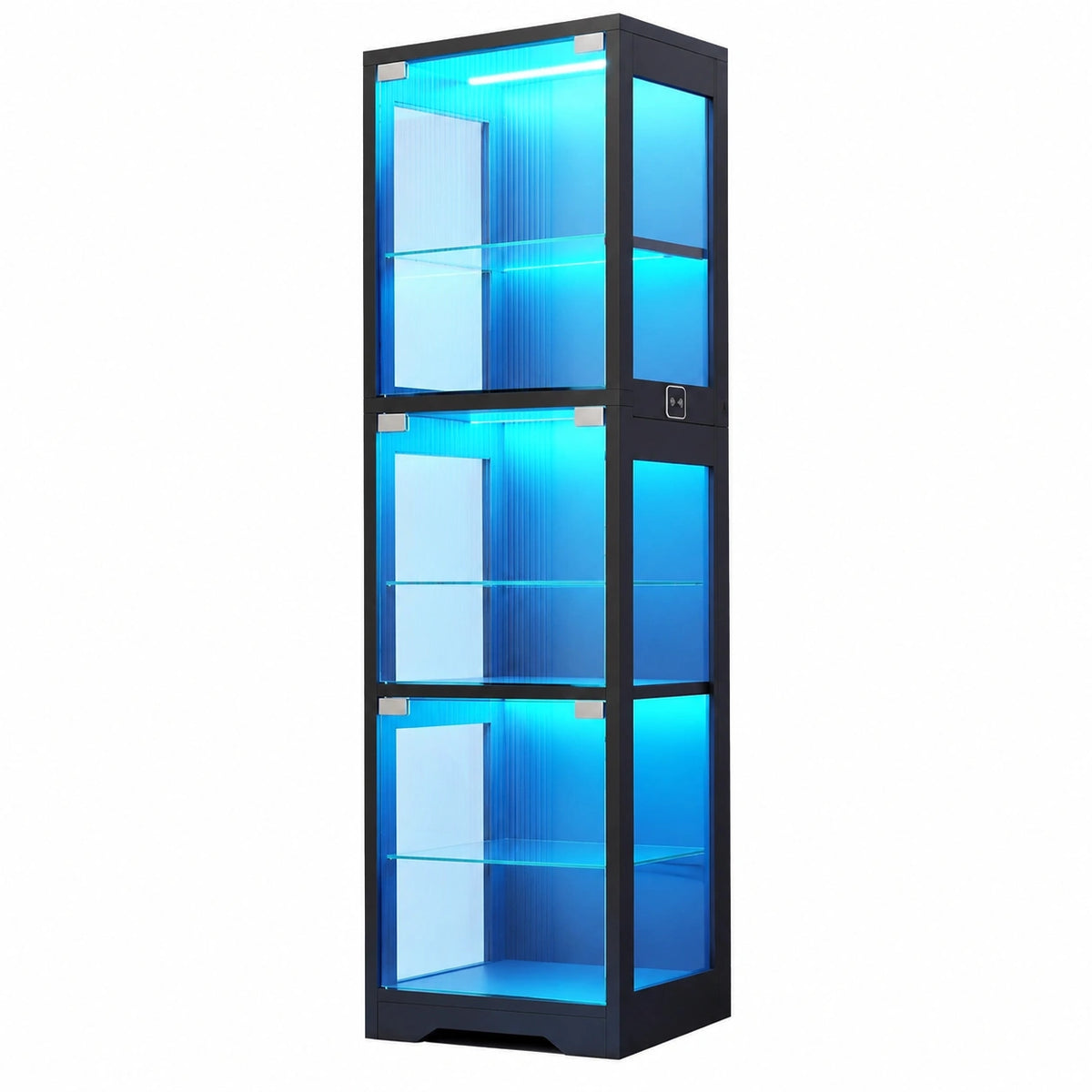 Glasvitrine – 40 × 35 × 160 cm, mit LED-Beleuchtung, Schwarz, für Wohnzimmer und Büro
