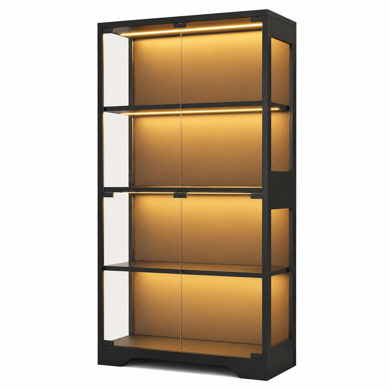 Glasvitrine – mit LED-Beleuchtung, Schwarz