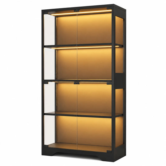 Glasvitrine – mit LED-Beleuchtung, Schwarz