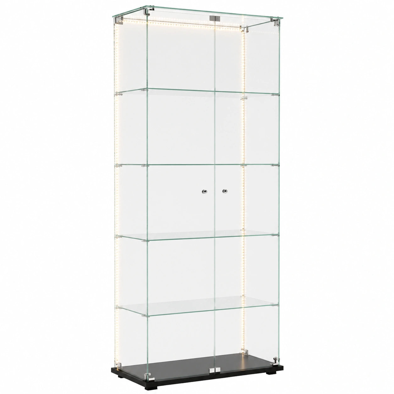 Glasvitrine – mit LED-Beleuchtung, aus Glas und Holz, Schwarz