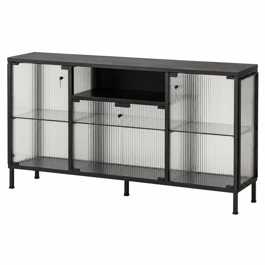 Glasvitrine – 150 × 80 × 40 cm, mit LED-Beleuchtung, mit mehreren Türen, Schwarz, für Esszimmer und Wohnzimmer