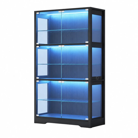 Glasvitrine – moderner Stil, mit LED-Beleuchtung, aus Sicherheitsglas, Schwarz
