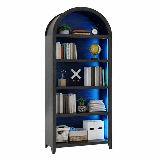 Bücherregal – 175 cm, mit Stauraum, mit LED-Beleuchtung, Schwarz, für Esszimmer, Wohnzimmer und Schlafzimmer