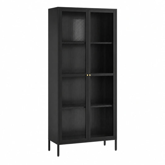 Vitrinenschrank – 180 × 80 × 35 cm, mit mehreren Türen, Schwarz
