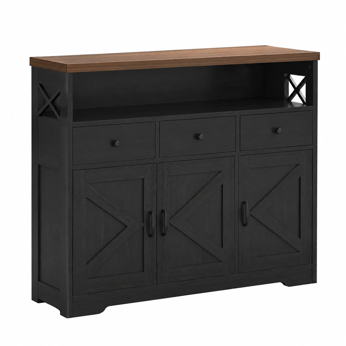 Küchenschrank – 107 × 35 × 95 cm, mit Schubladen, mit mehreren Türen, mit Ablagen, Schwarz, für Esszimmer und Wohnzimmer