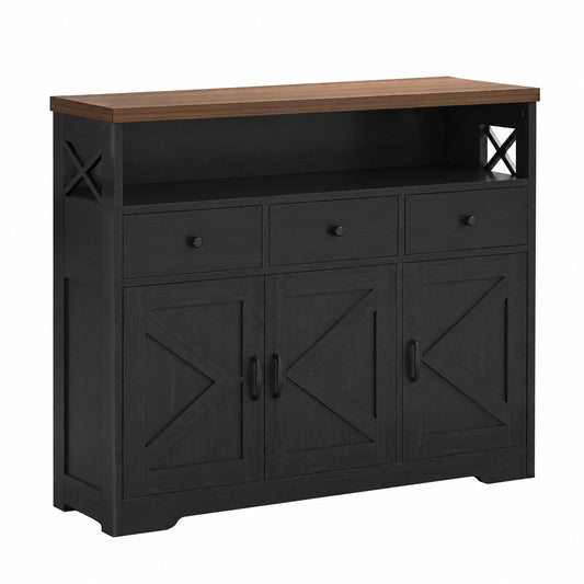 Küchenschrank – 107 × 35 × 95 cm, mit Schubladen, mit mehreren Türen, mit Ablagen, Schwarz, für Esszimmer und Wohnzimmer
