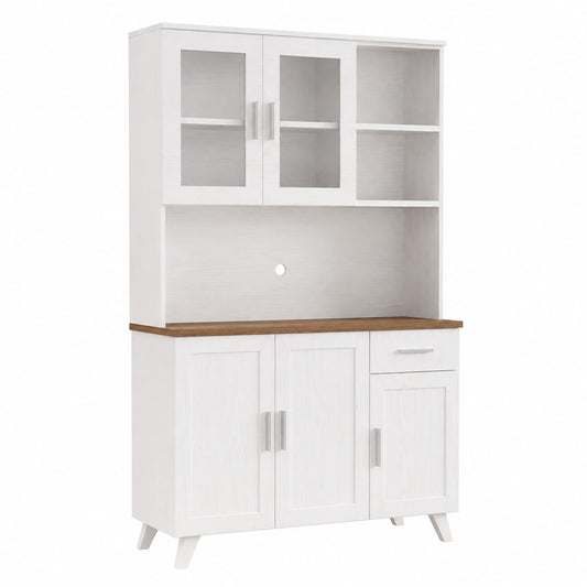 Hochschrank – 114 × 40 × 190 cm, Landhausstil, mit Stauraum, mit Schubladen, mit mehreren Türen, für Esszimmer und Wohnzimmer