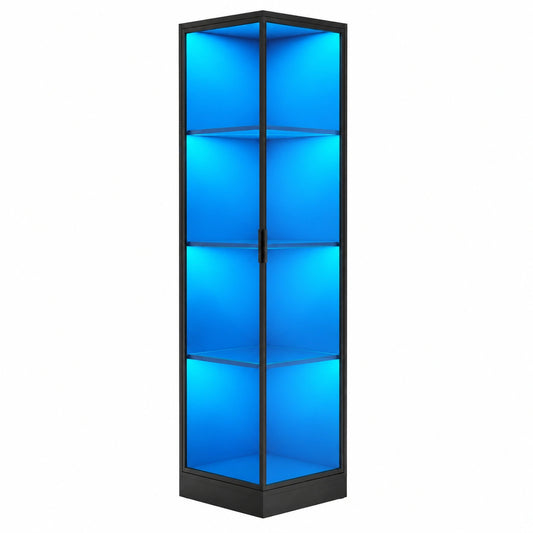Vitrine – mit LED-Beleuchtung, Schwarz, für Wohnzimmer und Schlafzimmer