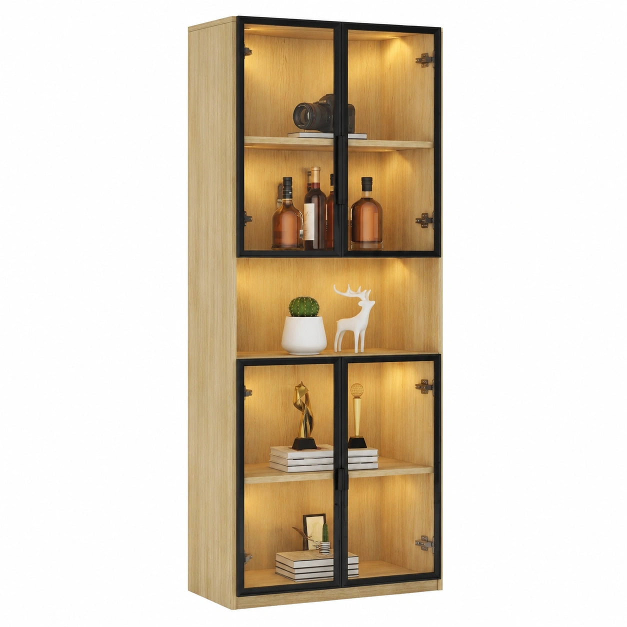 Glasvitrine – 62 × 32 × 160 cm, mit LED-Beleuchtung, aus MDF und Glas, für Wohnzimmer, Büro und Flur