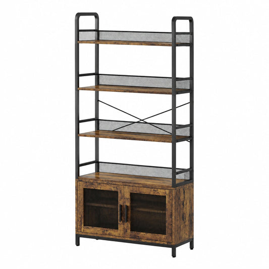 Regal – 180 × 80 × 30 cm, mit mehreren Türen, aus Metall, Braun und Schwarz