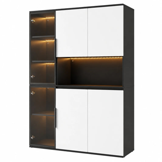 Hochschrank – 120 × 40 × 160 cm, mit LED-Beleuchtung, Schwarz, für Esszimmer und Wohnzimmer