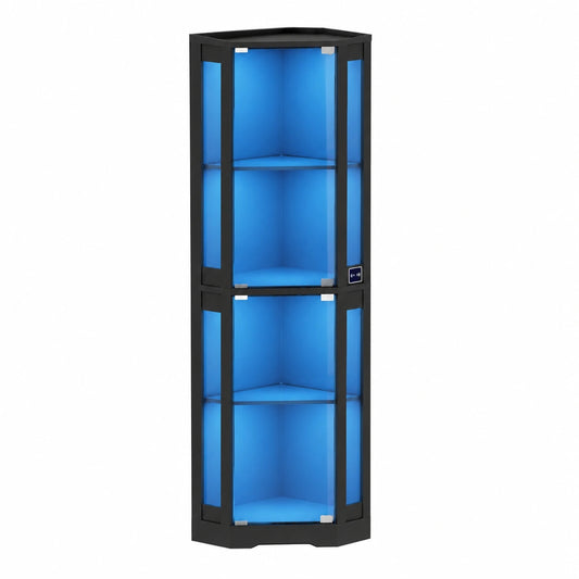 Vitrine – 165 cm, mit LED-Beleuchtung, Schwarz