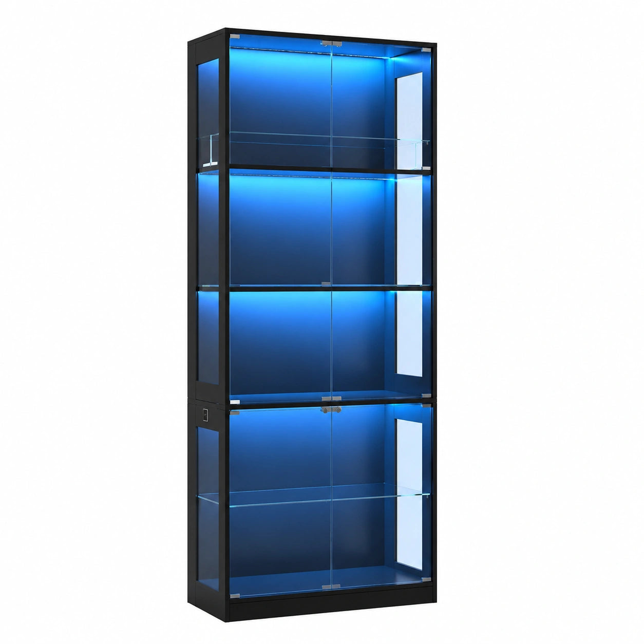 Vitrine – mit LED-Beleuchtung, mit Ablagen, Schwarz, für Wohnzimmer und Schlafzimmer